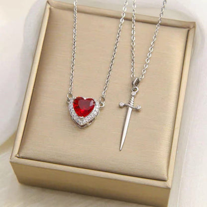 Beautiful Heart Sword Couple Necklace