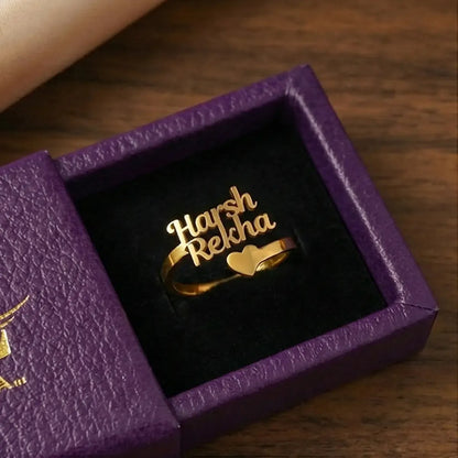 Heart Couple Name Ring